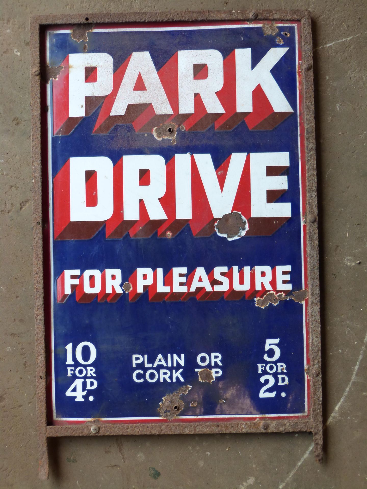 Vintage enamel advertising sign 'Park Drive for pleasure' in frame, 76 x 51cm  PLEASE NOTE this