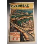 Liverpool Overhead Railway poster depicting ships in port with Liver building beyond and railway