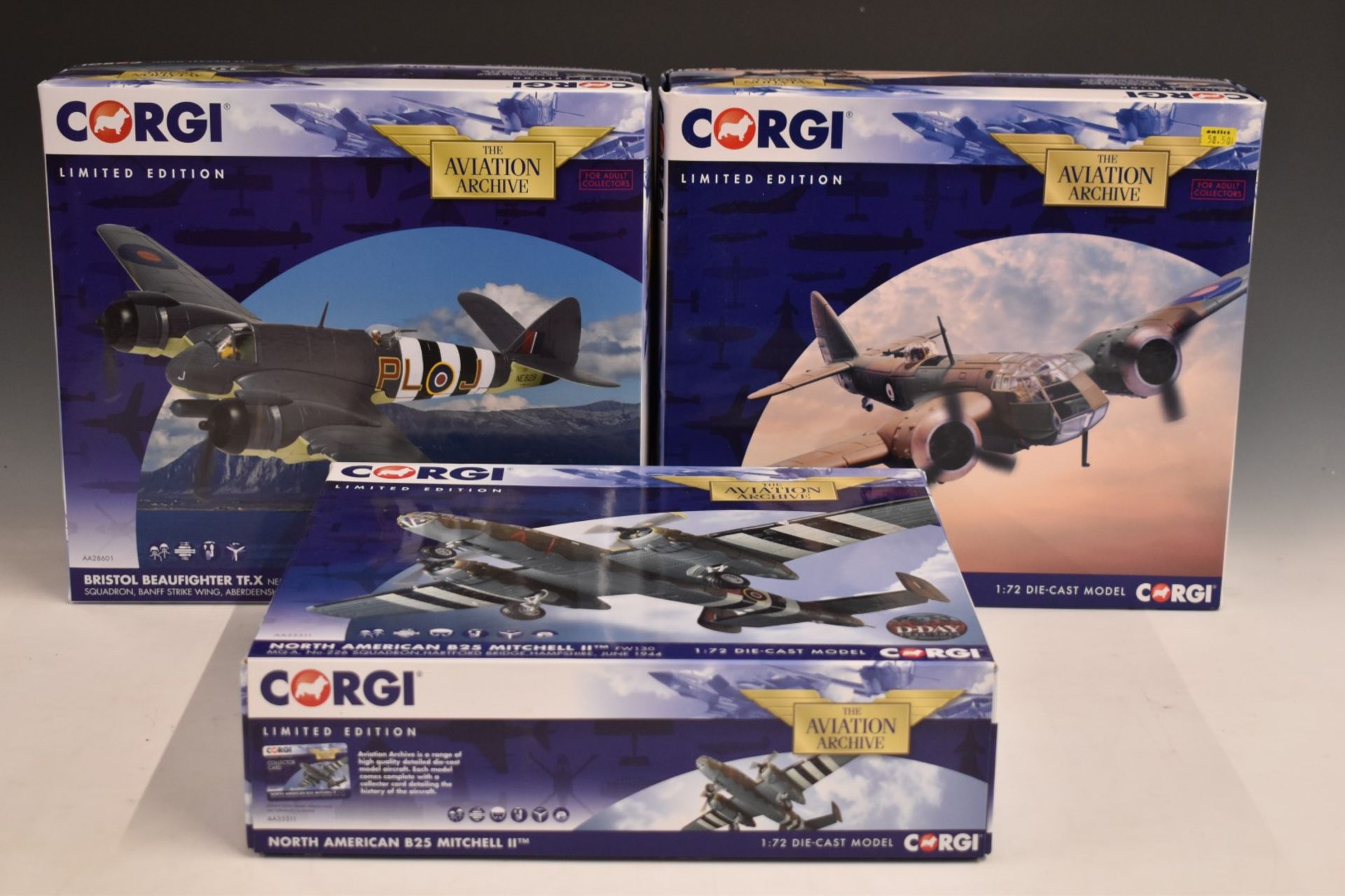 Three Corgi The Aviation Archive 1:72 scale limited edition diecast model aeroplanes Bristol