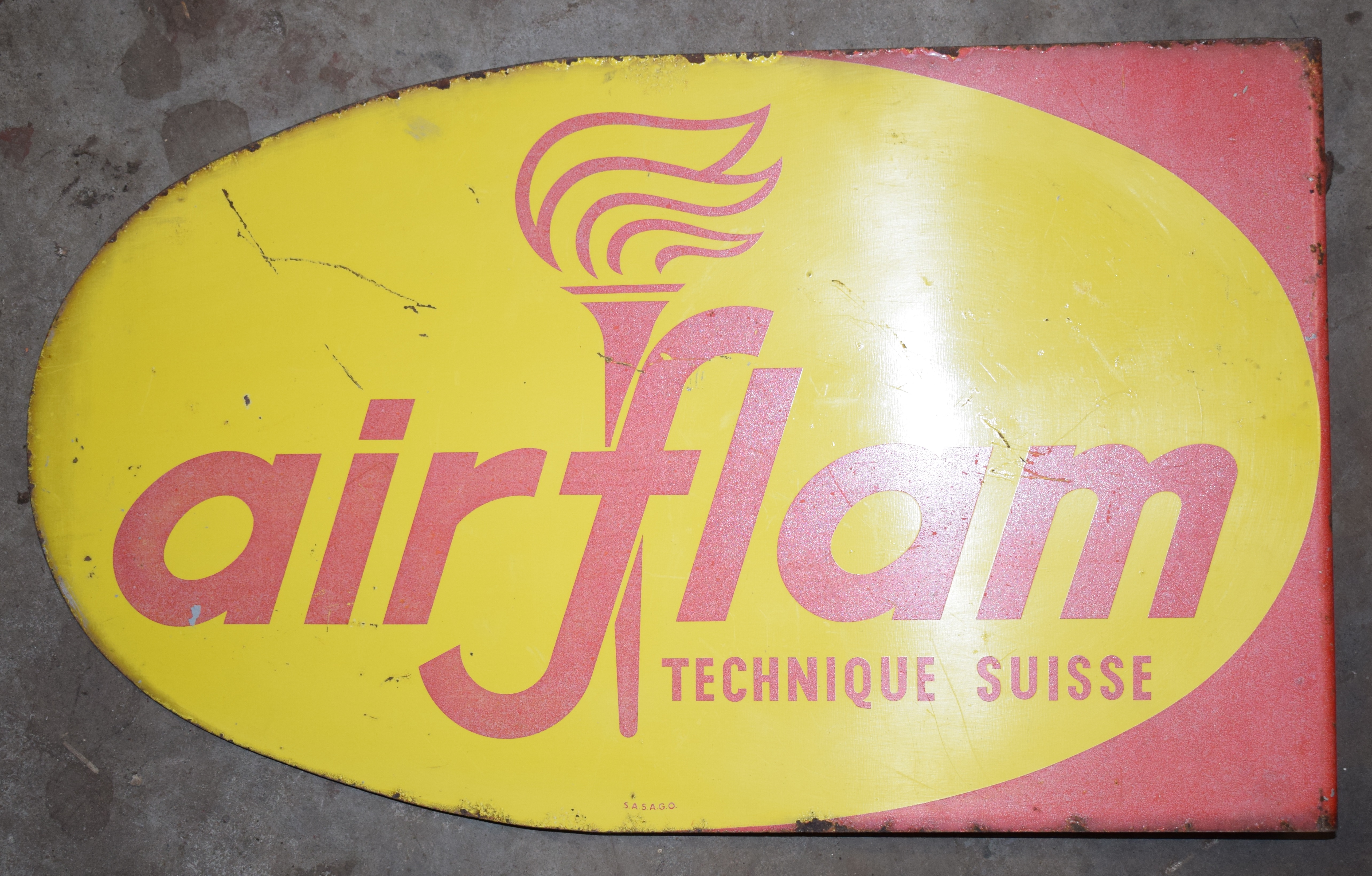 Vintage double sided enamel advertising sign 'Air Flam', 33 x 155cm PLEASE NOTE this lot is