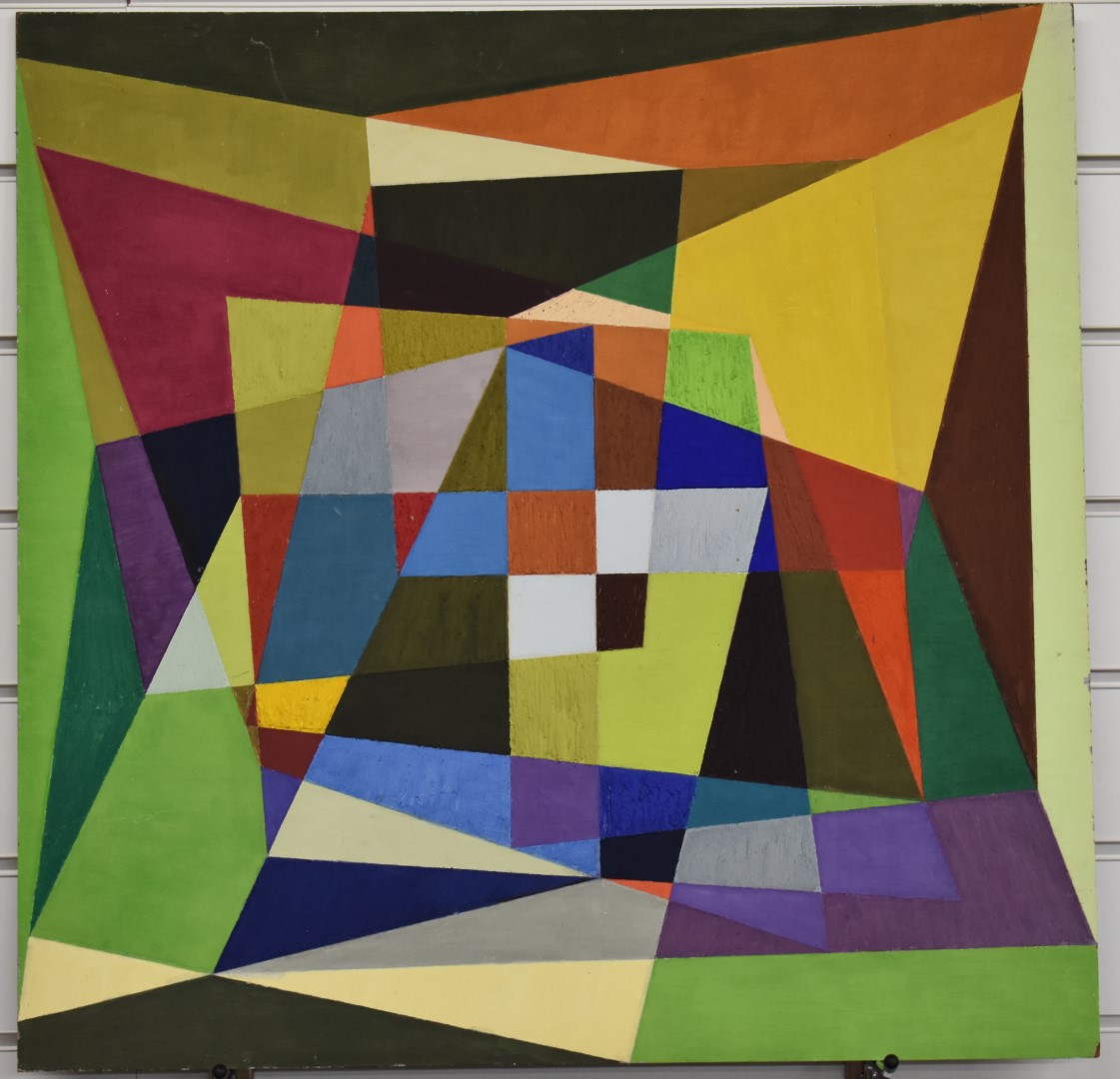 Douglas Herbert Courtney Auburn abstract oil on board geometric study, 61 x 61cm - Image 2 of 4