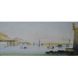 Vincenzo D'Esposito (Maltese, 1886-1946) maritime watercolour Grand Harbour, Valletta, Malta,