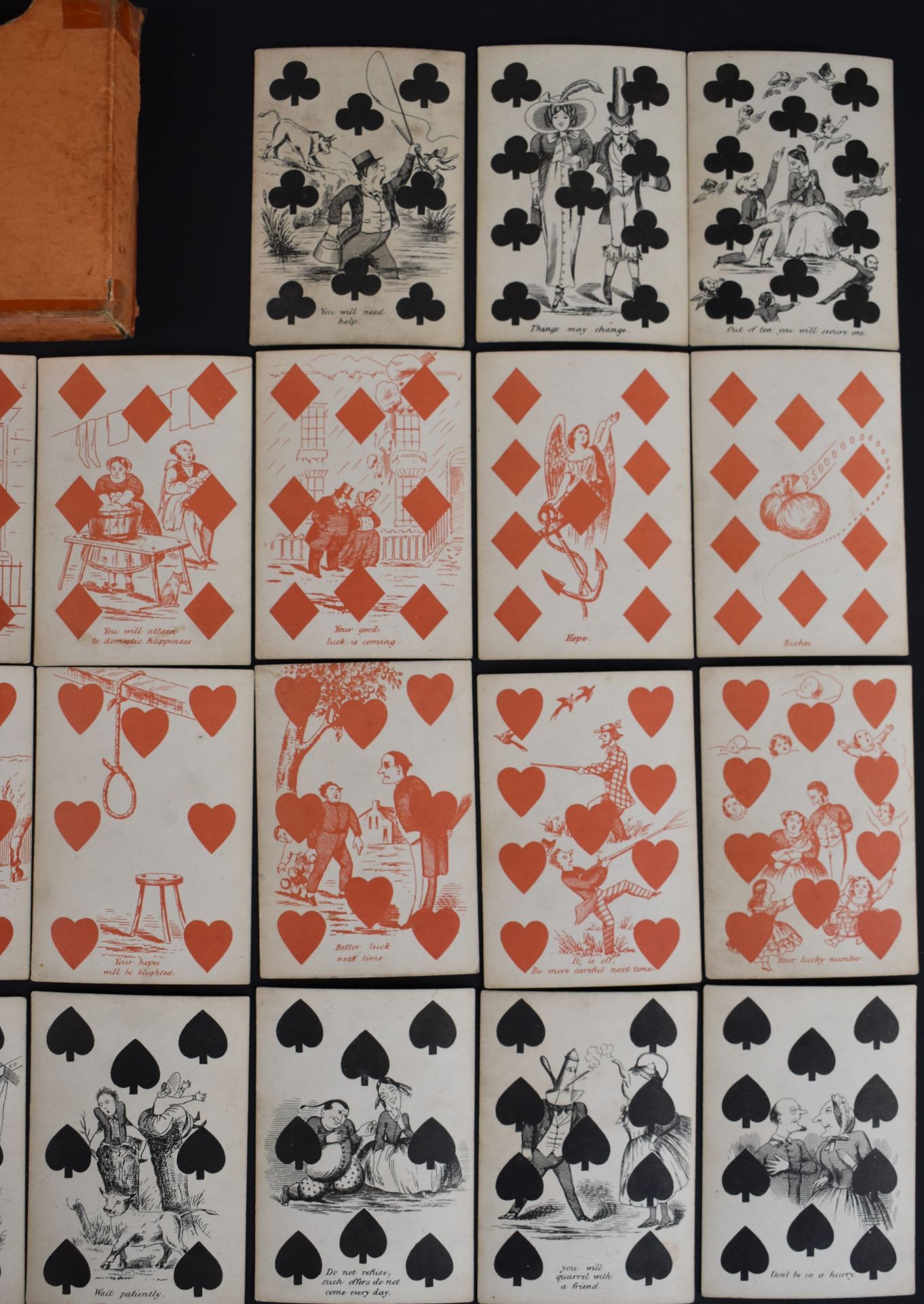 19th or early 20th century pack of transformation fortune telling playing cards with pink backs ( - Image 4 of 5