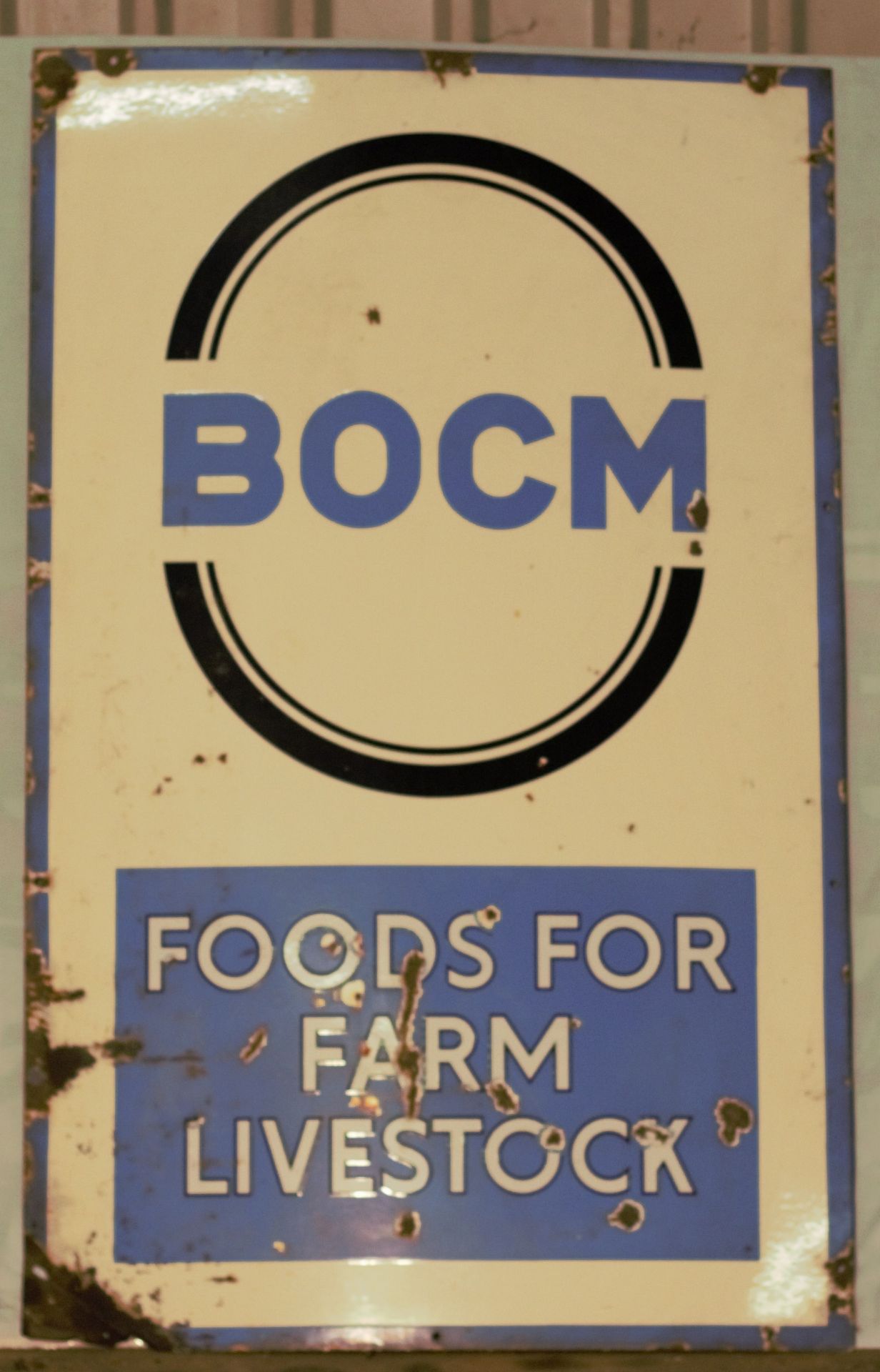 Vintage enamel advertising sign 'BOCM foods for farm livestock', 122 x 76cm  PLEASE NOTE this lot is