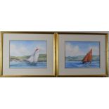 Pair of John Watson watercolours of sailing boats, each signed lower right, 31 x 42.5cm, in gilt
