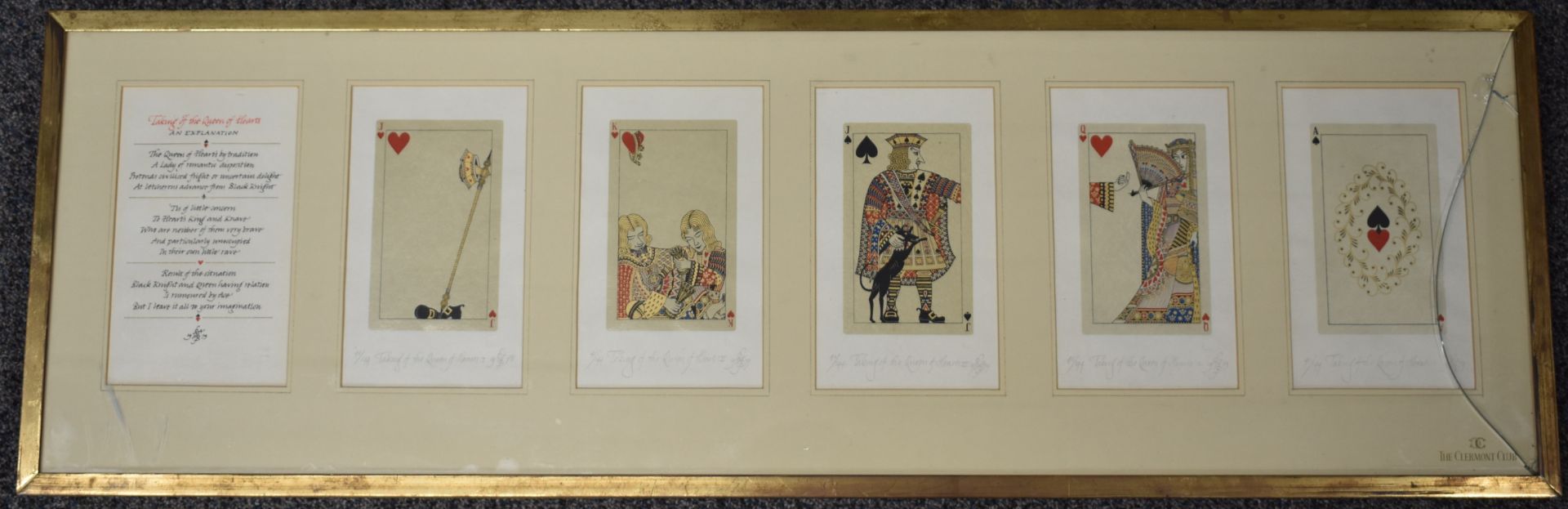 Framed signed limited edition prints "Taking of the Queen of Hearts", each 40/144, with playing card - Image 2 of 3