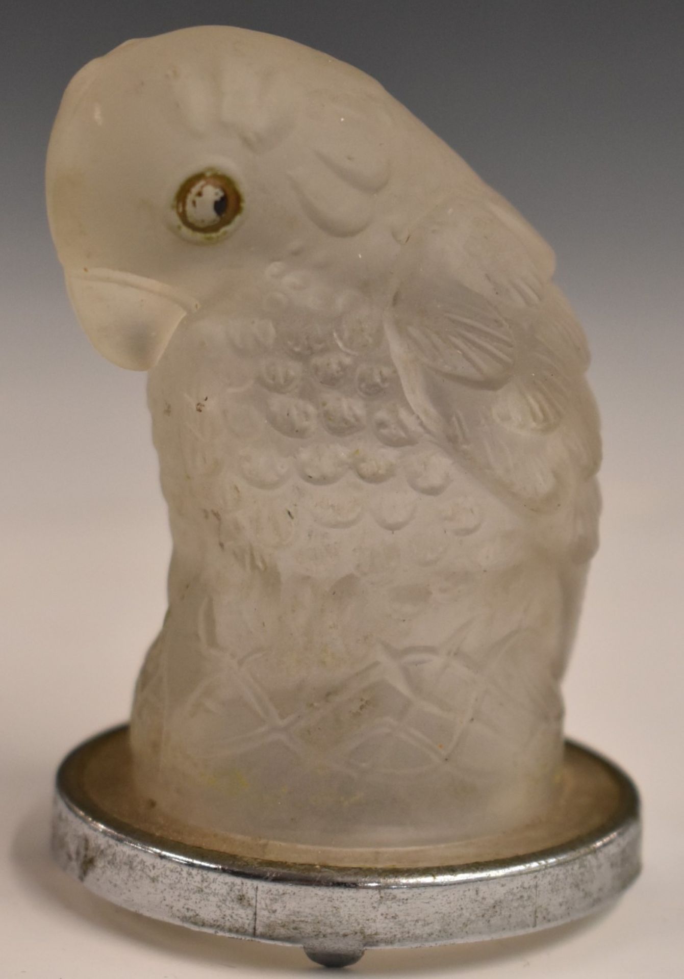 Lalique style bird car mascot, with chrome rim, height 7.5cm