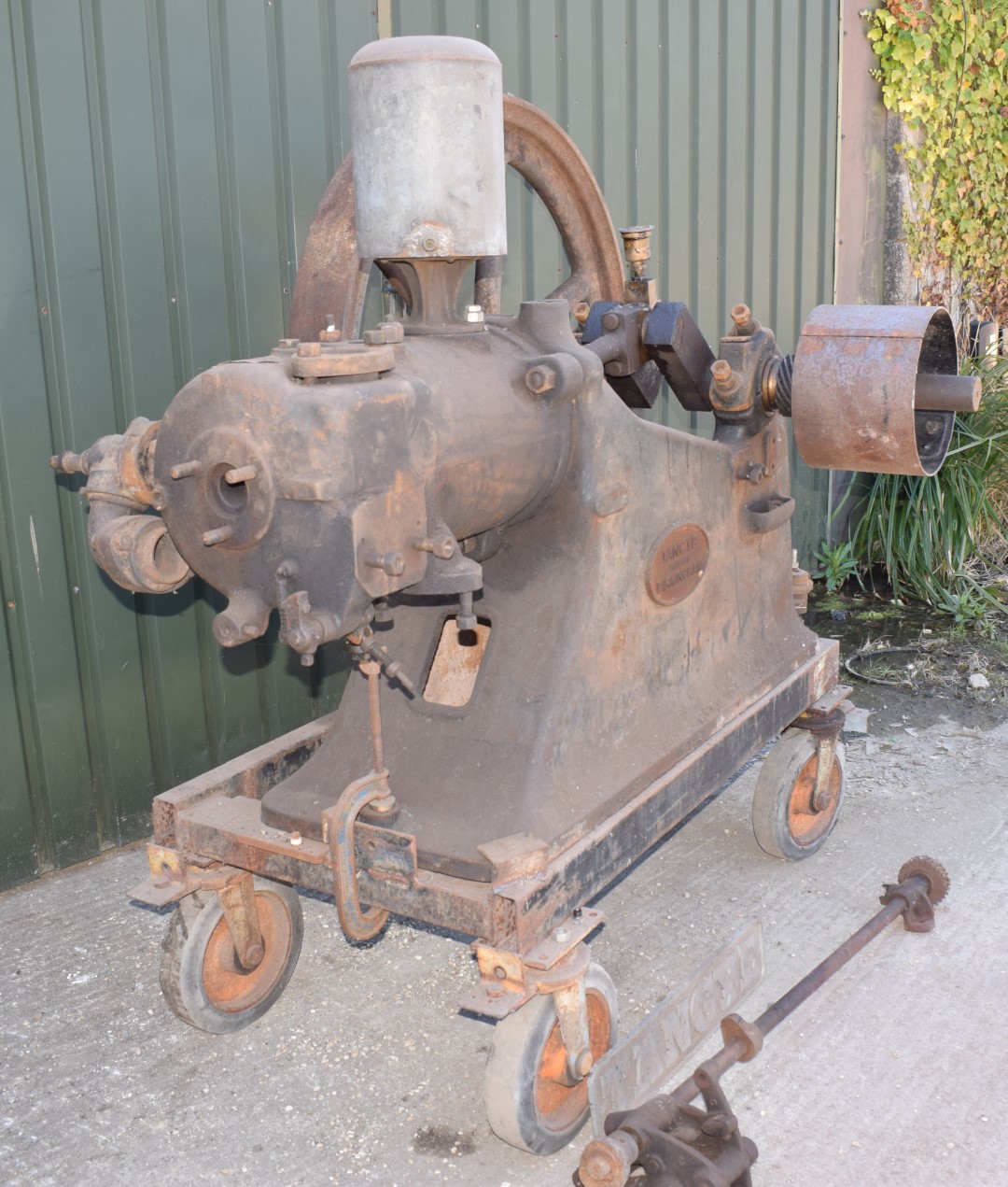 Tangye gas or oil engine with single flywheel, together with sideshaft and a cast Tangye plate - Image 2 of 5