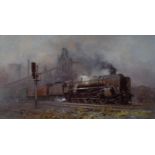 David Shepherd signed limited edition 39/850 print 'Heavy Freight '67', steam locomotive in yard, 45