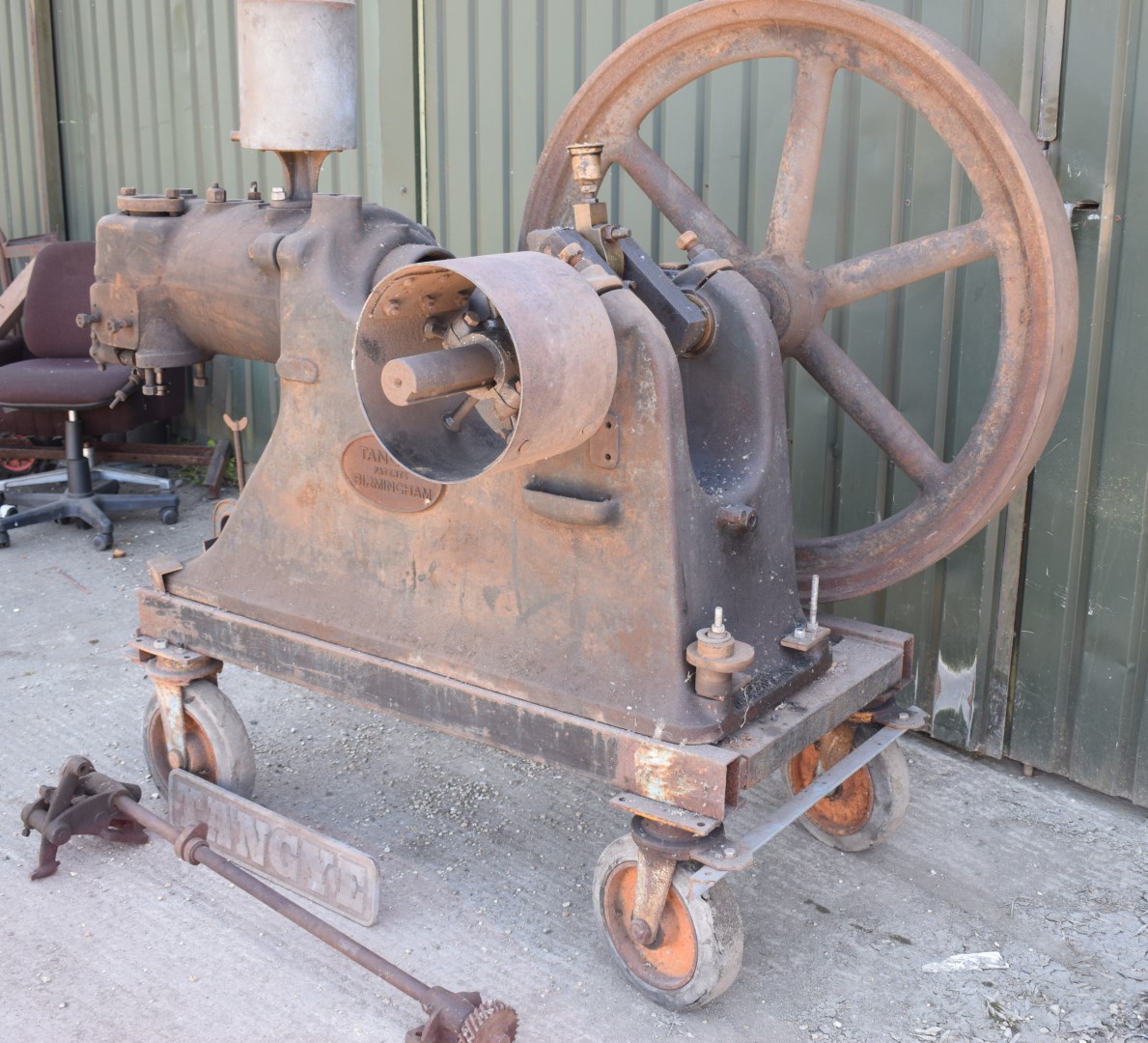 Tangye gas or oil engine with single flywheel, together with sideshaft and a cast Tangye plate - Image 3 of 5