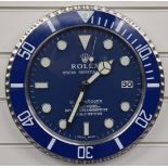 Rolex Oyster Perpetual Date Submariner shop display or advertising wall clock with date aperture,