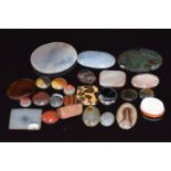 A collection of agate sections including moss, lace, and dendritic agate, etc