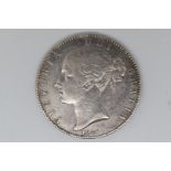 Queen Victoria 1845 young head silver crown TUTAMEN VIII edge, shield of arms reverse