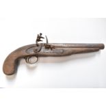 Unnamed 10 bore flintlock hammer action pistol with lock stamped 'Tower' and with crown cypher,