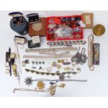 A collection of costume jewellery including paste set belt, watches, Sphinx brooch, etc