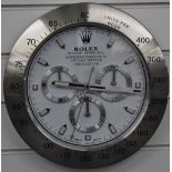 Rolex Oyster Perpetual Daytona shop display or advertising wall clock with white dial, tachymetre