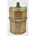 Victorian octagonal brass table top vesta or trinket pot with engraved floral decoration,