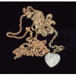 Two 9ct gold chains and a heart pendant, 2.7g