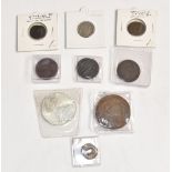 A small collection of coins to include Russian 5 kopek 1772, one kopek 1840, Roman coins, Maria
