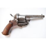 Belgian six-shot pin-fire double action revolver with folding trigger, shaped wooden grips and 3.