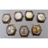 Seven Roma gentleman's wristwatches each with date aperture, gold hands and hour markers, silver