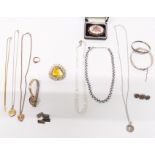 A 9ct gold locket, silver including bangle, necklace and cufflinks, 9ct gold watch, etc