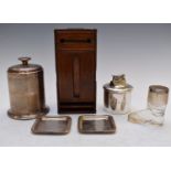Silver mounted smoking related collectables comprising hallmarked silver cylindrical cigarette