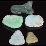 Five jadeite pendant, depicting a Buddha, dragon, etc