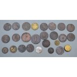 A collection of twenty-five tokens 18thC onwards, to include halfpennies and pennies, Poorhouse,
