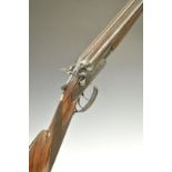 Unnamed English 12 bore side by side hammer action shotgun with engraved lock, hammers, trigger