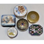 Six trinket boxes to include silver and enamel, Russian lacquer and commemorative, width of