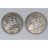 Two Queen Victoria jubilee head silver crowns, one 1887 the other 1890
