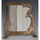 Art Nouveau style dressing table mirror with lady to one side, H38cm