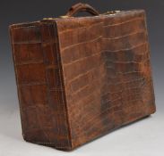 Vintage Harrods crocodile leather suitcase with moiré taffeta interior and brass fittings, 46 x 33 x