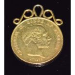 Danish 1875 Christian IX 20 Kroner with pendant mount, 9.5g