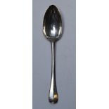 George I bottom hallmarked silver Hanoverian rat tail pattern table spoon, London 1720, maker's mark