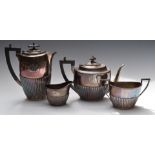 Walker & Hall George V hallmarked silver four piece teaset comprising teapot, hot water jug, sugar