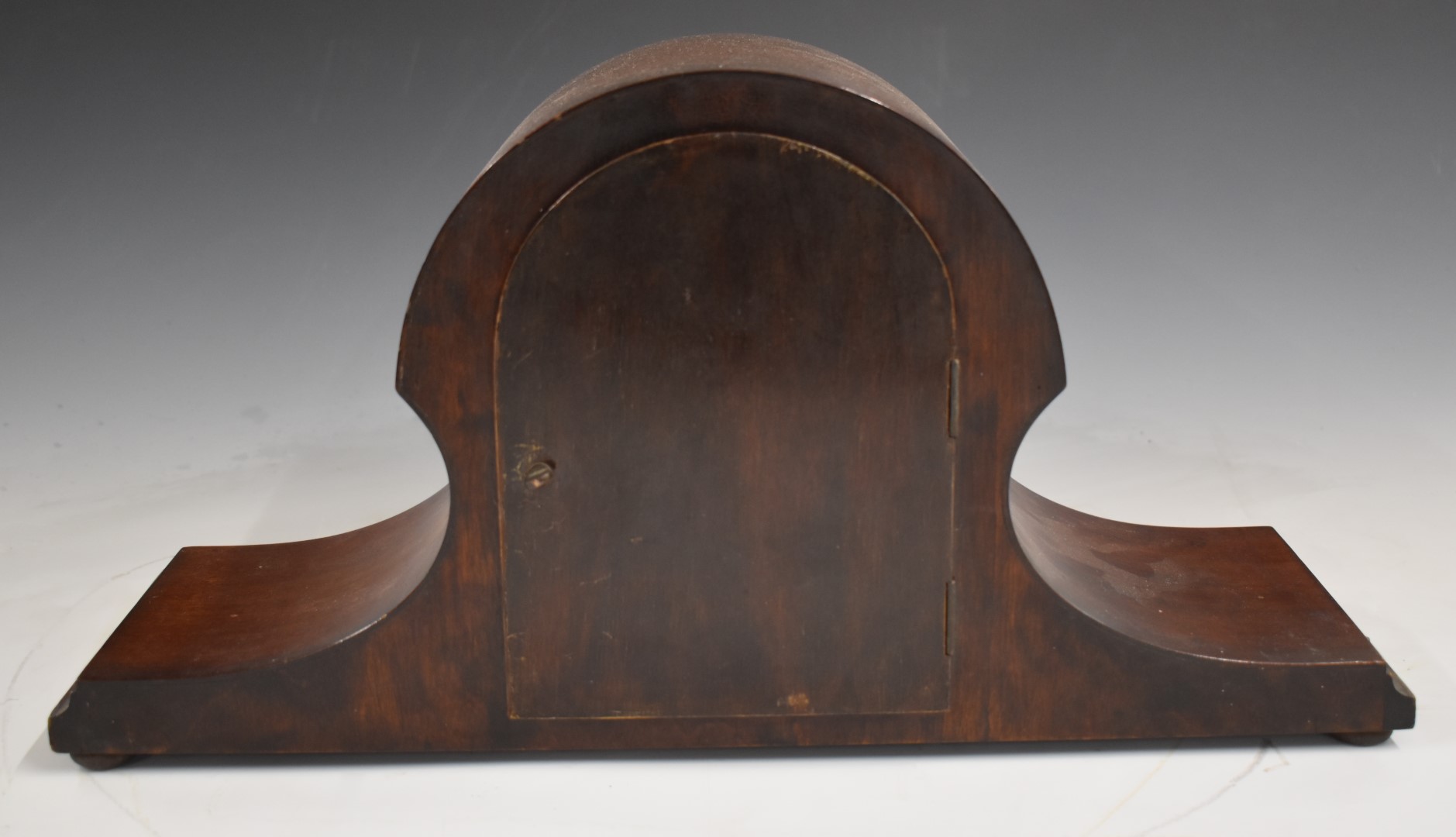 A c1930 DRP Deutches Reichs Patent mantel clock in Napoleon hat style mahogany case, three train - Image 4 of 6