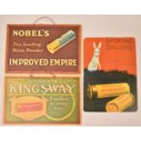 Three modern Nobel's shotgun cartridge shop display or advertising boards Improved Empire,