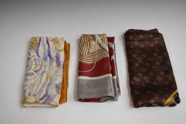 Hermès Paris silk scarf, Louis Vuitton style rectangular silk scarf and a Salvatore Ferragamo
