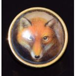 Victorian painted enamel plaque depicting a fox by William Essex 1861, verso a hair compartment