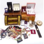 A collection of costume jewellery including silver earrings, necklaces, brooches, etc
