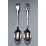 Pair of Victorian fiddle pattern hallmarked silver basting spoons, London 1839, maker William Eaton,