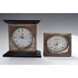 Two hallmarked silver mounted Tregawne mantel or dressing table clocks, both London circa 1980s,