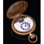 Hebdomas patent gold plated keyless winding full hunter pocket watch with visible escapement,