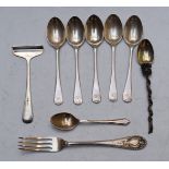 Hallmarked silver cutlery to include five shell topped teaspoons and a Chinese or similar white