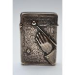 Victorian hallmarked silver novelty vesta case with embossed hand supporting a snooker or billiard