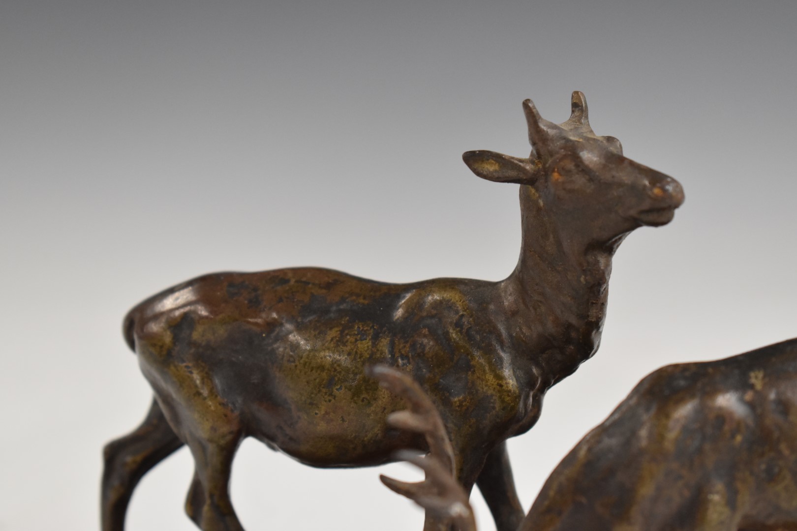 Cast metal model of a pair of deer on naturalistic oval base, L20cm - Image 5 of 6