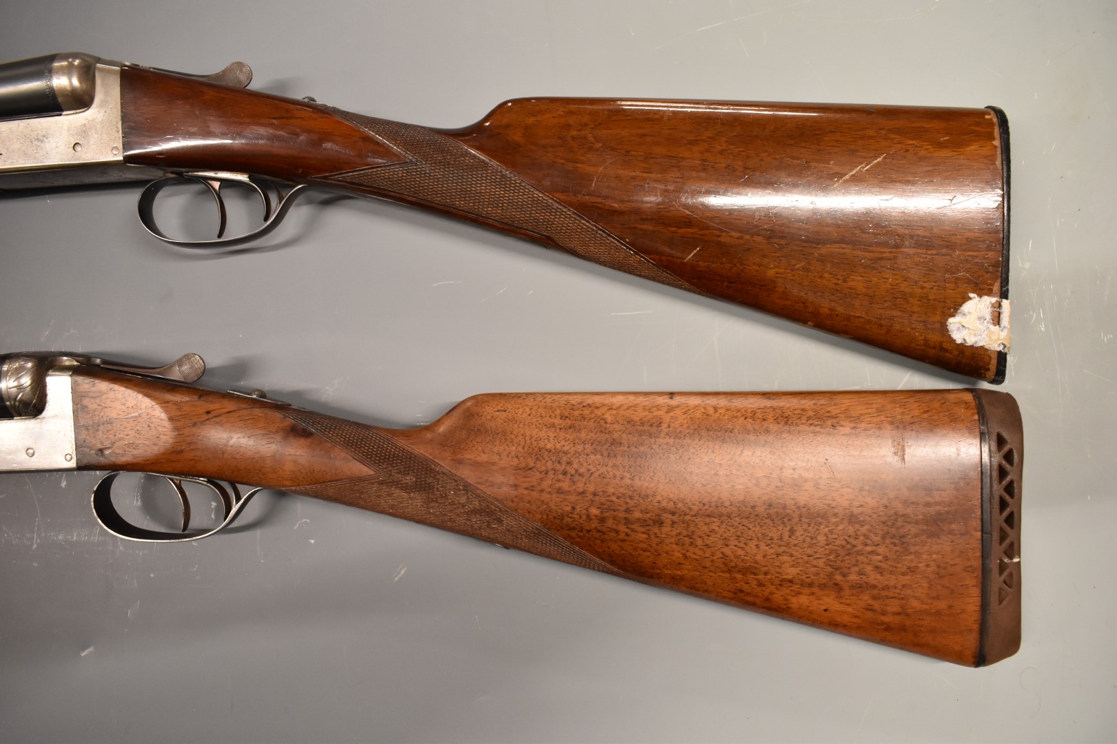Two Spanish 12 bore side by side shotguns, one Master with chequered grip and forend, double trigger - Image 8 of 9
