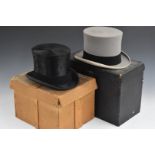 Two vintage James Lock silk top hats, one in original carry case, the other in a vintage Lock & Co